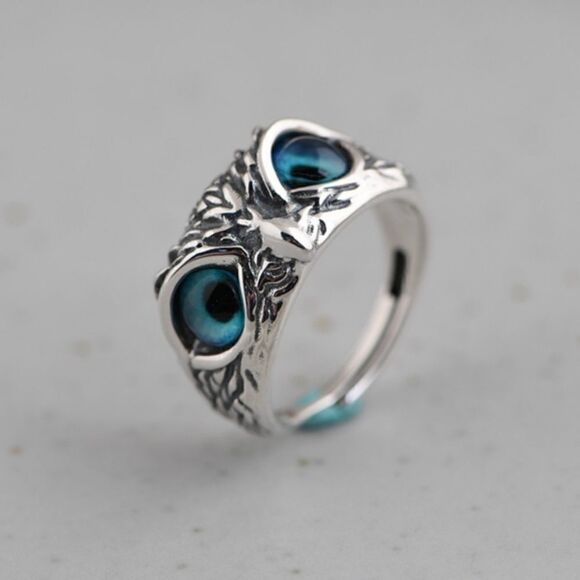 New Blue Imitation Cats Eye Owl Ring - Picture 2 of 8